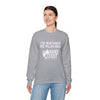 Gray "I'd Rather Be Playing" unisex crewneck sweatshirt with hand and foot graphic worn by a model.