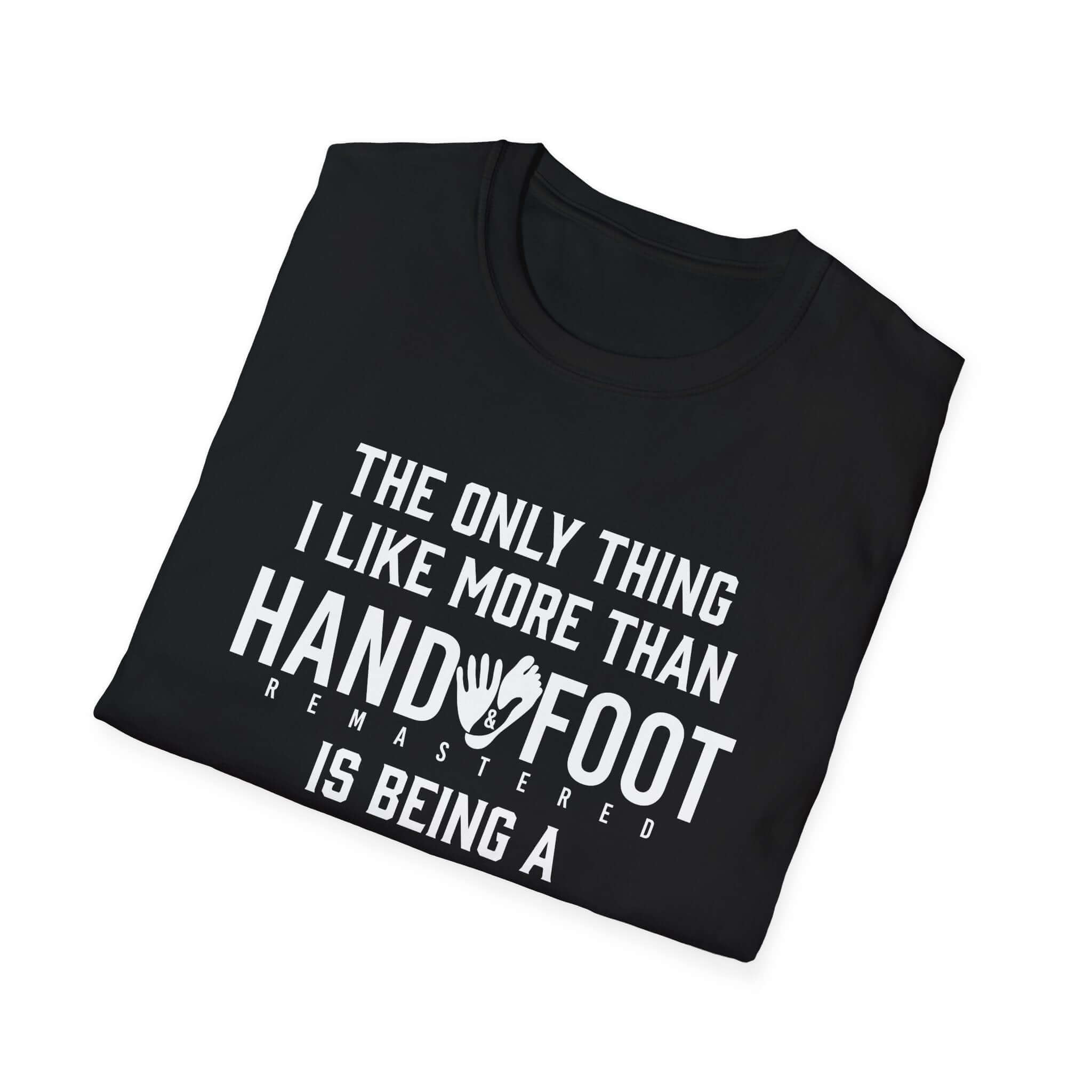 Black softstyle t-shirt with humorous text about being a dad and playing games.