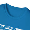 Being a Dad soft-style t-shirt in vibrant blue, showcasing a classic crew neck design and printed text.