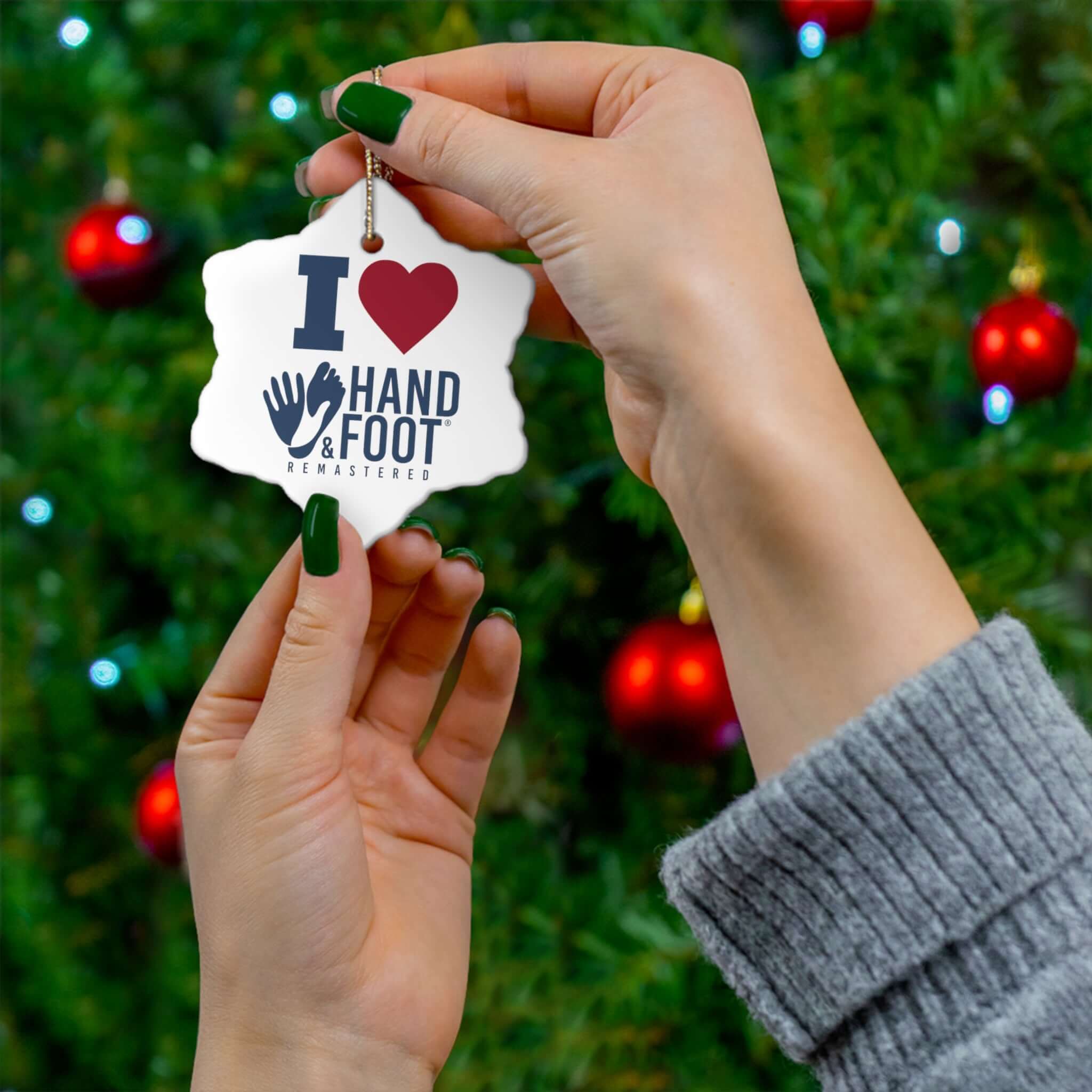 I Love Hand & Foot Ceramic Ornament, 3 Shapes