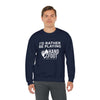Man wearing 'I'd Rather Be Playing Hand & Foot Remastered' unisex crewneck sweatshirt, showcasing comfort and sustainable fashion.