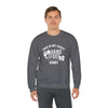 Man wearing Lucky Unisex Heavy Blend Crewneck Sweatshirt, featuring "This is My Lucky Hand & Foot Shirt" text, in grey.