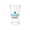 Pint glass with 'Tears of the People I Beat' design from Hand & Foot Remastered game nights.