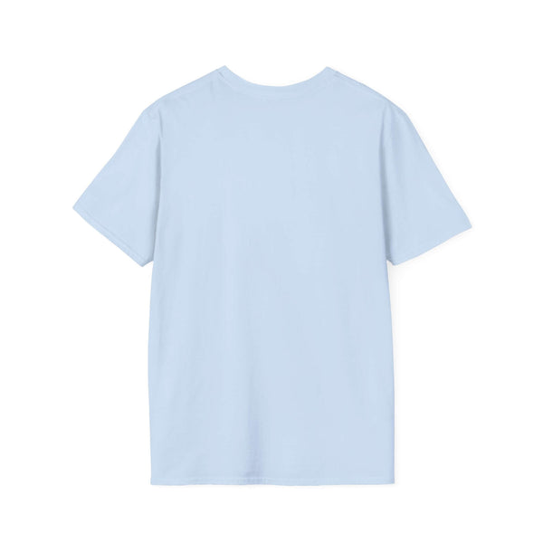 Back view of a light blue unisex softstyle t-shirt, made from 100% ring-spun cotton for ultimate comfort.