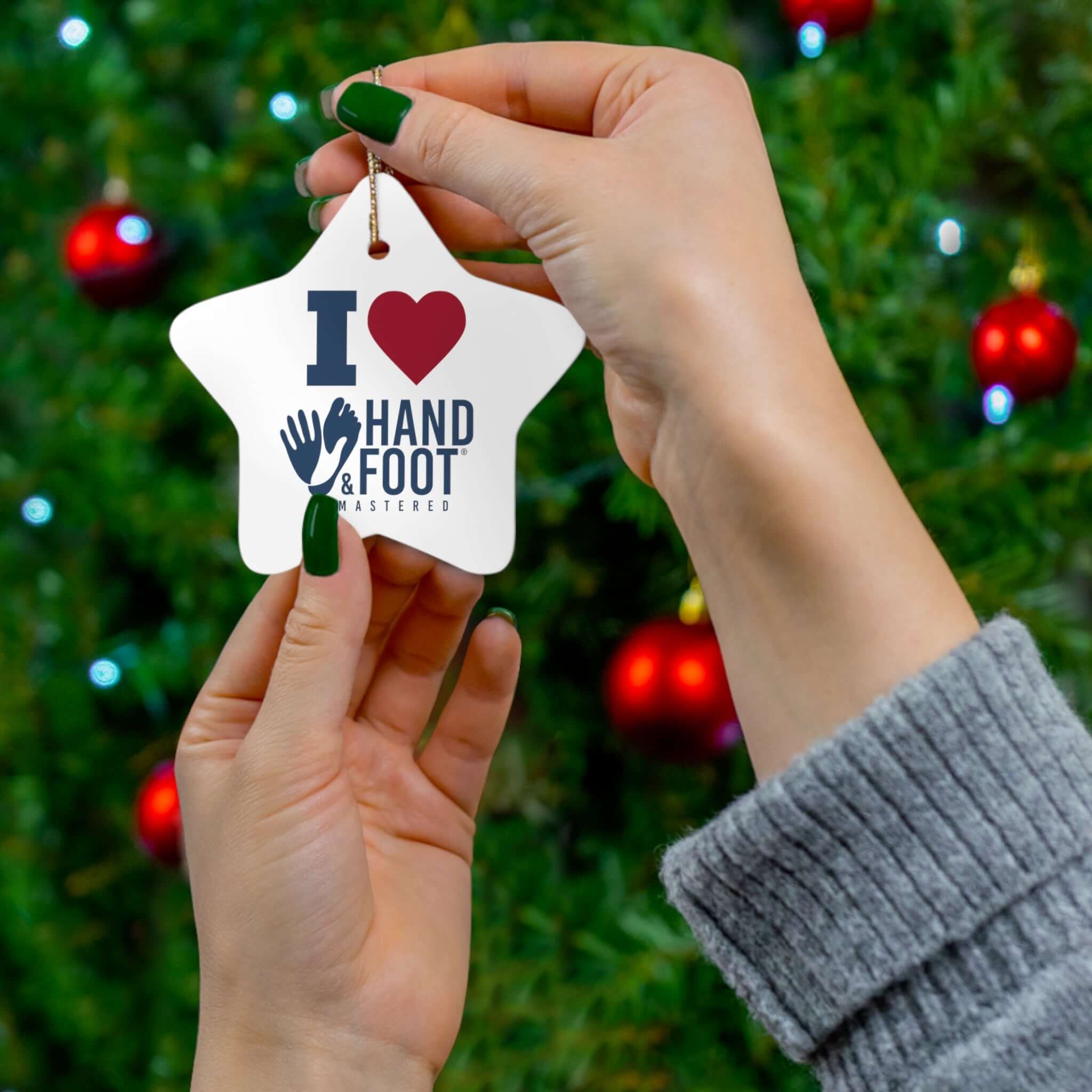I Love Hand & Foot Ceramic Ornament, 3 Shapes