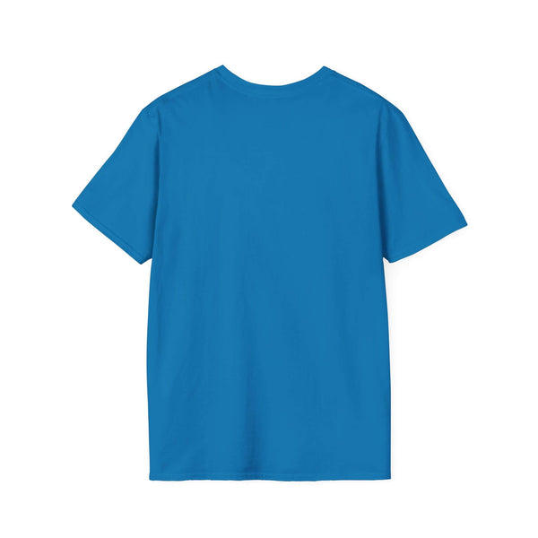 Back view of blue softstyle t-shirt, perfect gift for dads, made from 100% ring-spun cotton for ultimate comfort.