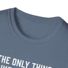 Close-up of a dark blue soft-style t-shirt collar with white text, perfect gift for dads.