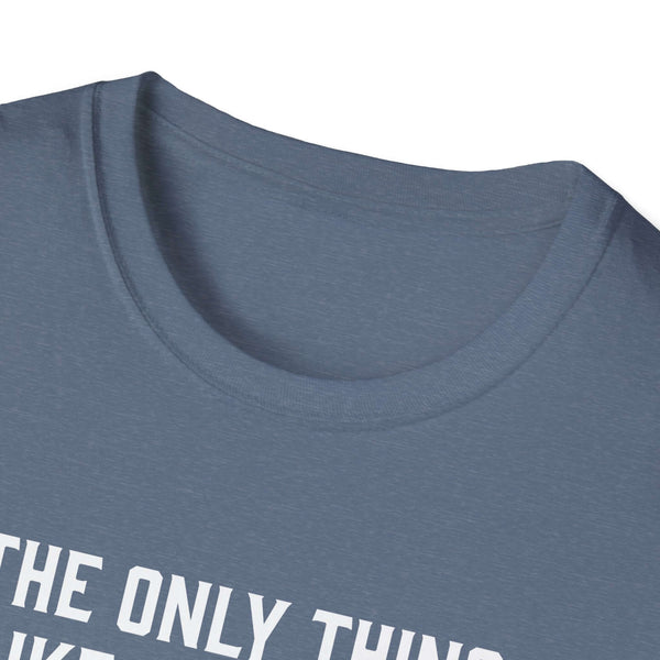 Close-up of a dark blue soft-style t-shirt collar with white text, perfect gift for dads.