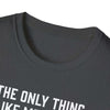 Being a Grandpa Softstyle T-Shirt in dark color with partial text, showcasing soft 100% ring-spun cotton fabric and round neckline.