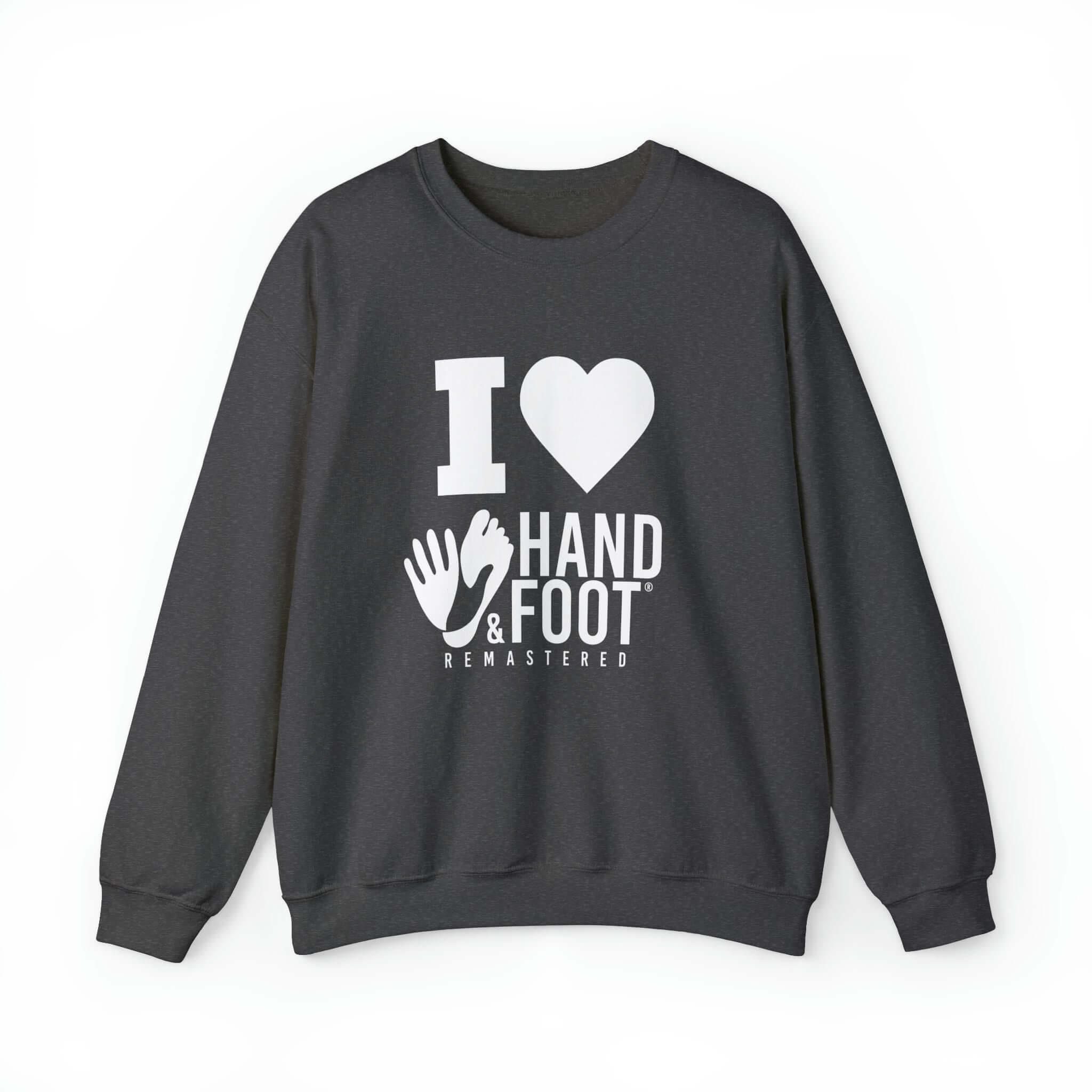 I Love Hand & Foot Unisex Crewneck Sweatshirt in dark color with graphic design