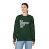 Model wearing dark green Best Player Ever unisex heavy blend crewneck sweatshirt, perfect for comfort and style.