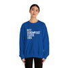 Model wearing Best Player Ever unisex heavy blend crewneck sweatshirt in blue, showcasing comfort and style for card game enthusiasts.