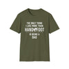 Olive green t-shirt with text: 'The only thing I like more than Hand & Foot is being a Dad'.
