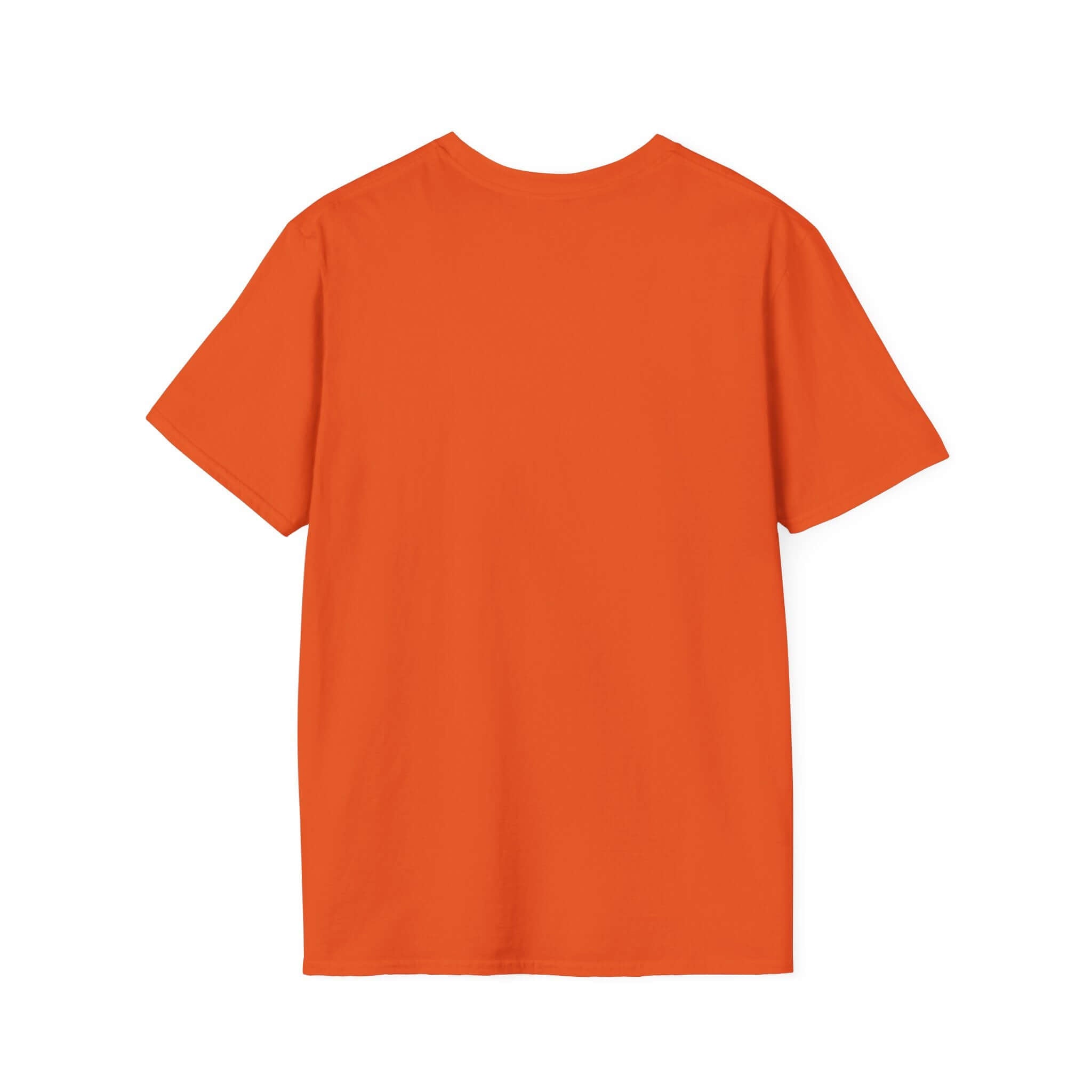 Back view of an orange softstyle t-shirt made from 100% ring-spun cotton, perfect for dads.