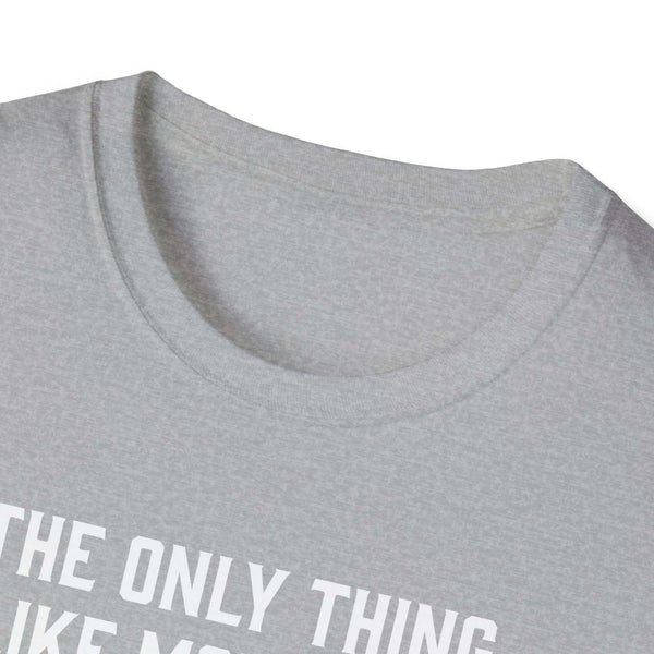 Close-up of the collar and neckline of a light gray softstyle t-shirt for Fathers.