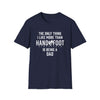 Navy blue softstyle t-shirt with text: 'The only thing I like more than Hand and Foot is being a dad.'