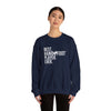 Model wearing Best Hand Foot Player Ever unisex navy sweatshirt, comfortable and sustainable fashion.