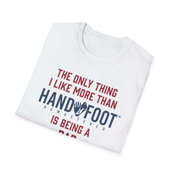 Softstyle white t-shirt with fun dad-themed graphic and text design about being a dad.