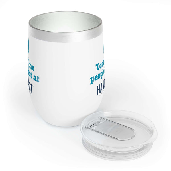 White "Tears of the People I Beat" wine tumbler with lid, showcasing a playful, competitive statement and seamless insulation design.