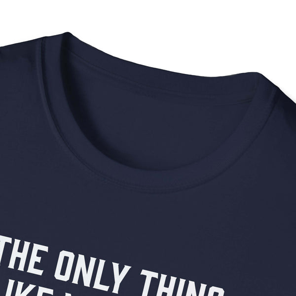Close-up of navy Being a Grandfather Softstyle T-Shirt with white text, made from 100% ring-spun cotton for optimal comfort.
