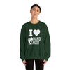 Model wearing green I Love Hand & Foot unisex heavy blend crewneck sweatshirt, stylish and cozy for game lovers.