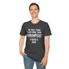 Man wearing a softstyle t-shirt with a humorous 'Being a Dad' graphic, perfect gift for fathers day.