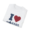 I Love Hand & Foot Softstyle T-Shirt, folded, featuring a heart and hand design, made from 100% ring-spun cotton for comfort and elegance.