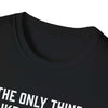 Close-up of a black softstyle t-shirt collar with text design, ideal gift for dads.