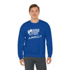 Man wearing blue Hand & Foot Addict unisex crewneck sweatshirt, showcasing cozy comfort and style.