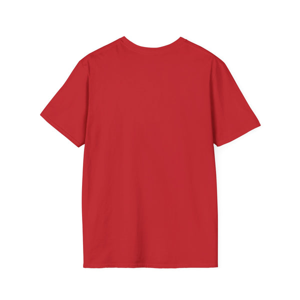 Red unisex softstyle t-shirt, back view, 100% ring-spun cotton for comfort and elegance, perfect for Hand & Foot game enthusiasts.