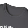 Close-up of Lucky Softstyle T-Shirt collar, made from 100% ring-spun cotton, offering comfort and style in dark gray.