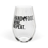 Black Hand & Foot stemless wine glass, 11.75 oz capacity, modern and chic design, made from high-quality glass, perfect for game nights.