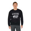 I'd Rather Be Playing Unisex Crewneck Sweatshirt modeled, featuring Hand & Foot game print, perfect for cozy and sustainable fashion.