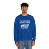 Model wearing blue 'I'd Rather Be Playing Hand & Foot' unisex heavy blend crewneck sweatshirt, showcasing comfort and casual style.