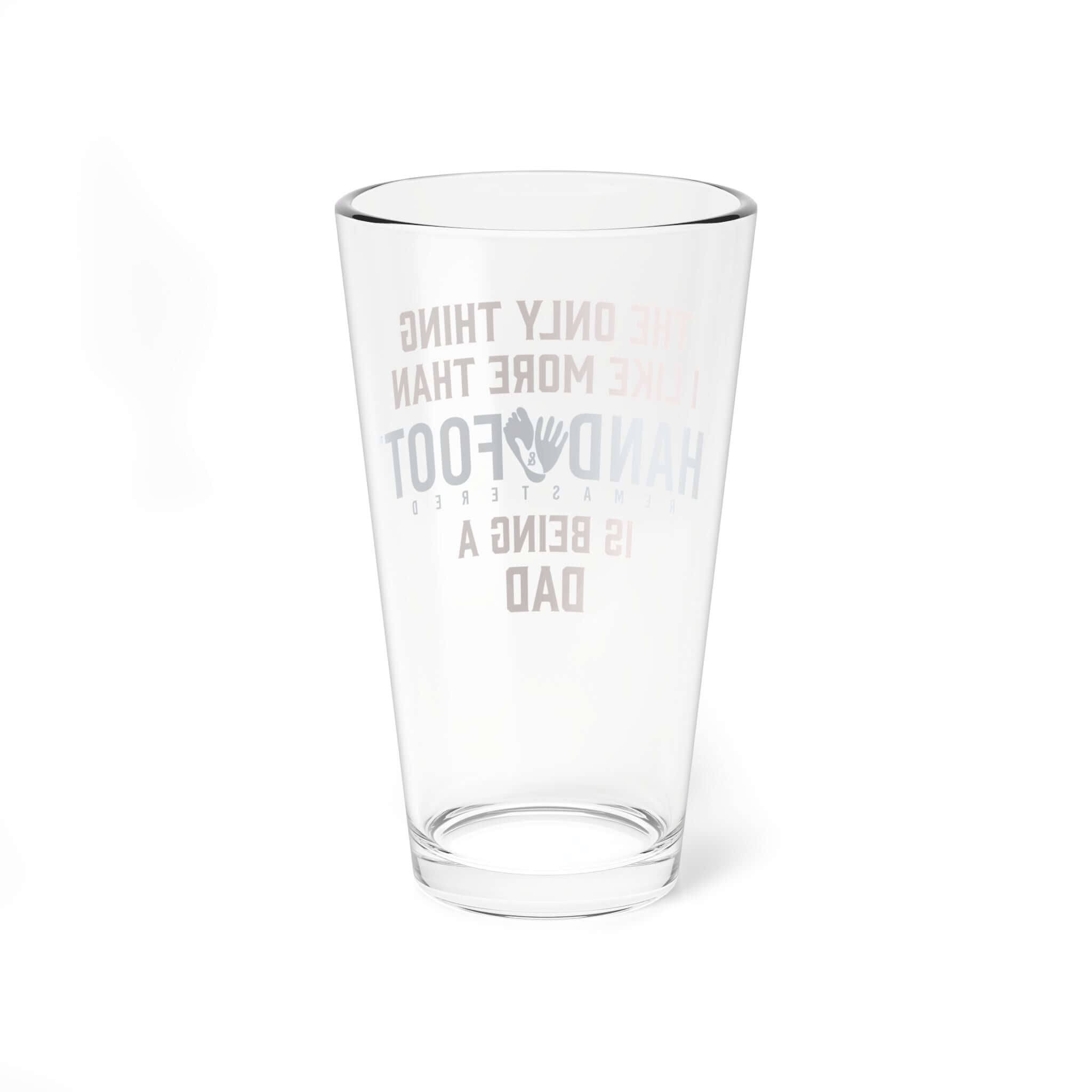 Being a Dad 16oz Hand & Foot Remastered Pint Glass, perfect for game nights and dishwasher safe.