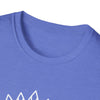 Close-up of Hand & Foot Queen Softstyle T-Shirt in purple, featuring soft 100% ring-spun cotton for comfortable and elegant wear.