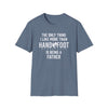 Being a Father softstyle t-shirt in blue with playful text design, perfect gift for dads.
