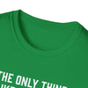 Green softstyle t-shirt collar featuring a playful dad-themed design, showcasing comfort and style for everyday wear.