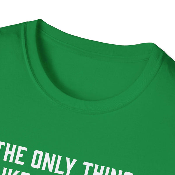 Green softstyle t-shirt collar featuring a playful dad-themed design, showcasing comfort and style for everyday wear.