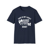 Lucky Softstyle T-Shirt with hand and foot print design, made from 100% ring-spun cotton for comfort and elegance, navy blue color.