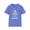 Keep Calm Softstyle T-Shirt in blue with "Keep Calm and Play Hand & Foot Remastered" print, made from 100% ring-spun cotton.