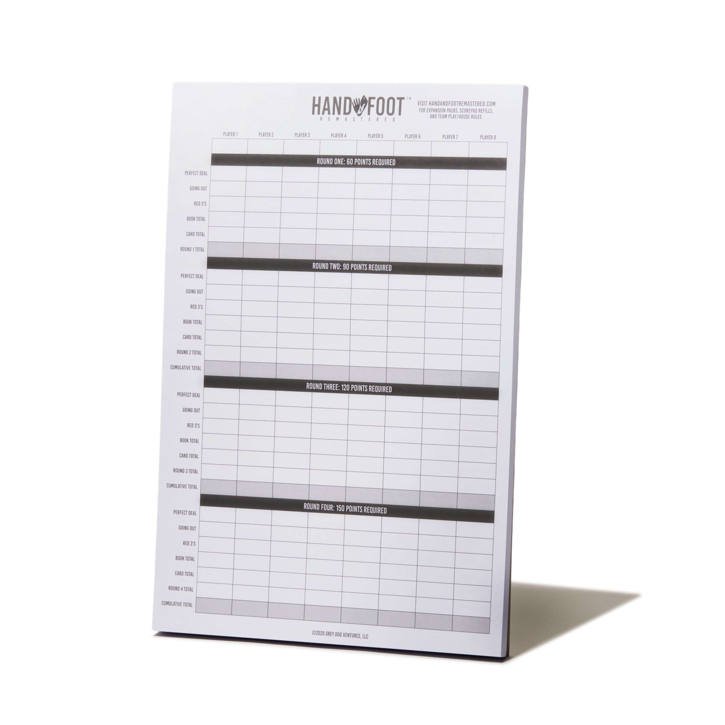 Hand & Foot Remastered 60 page scorepad with game tracking sections and clear layout for players.