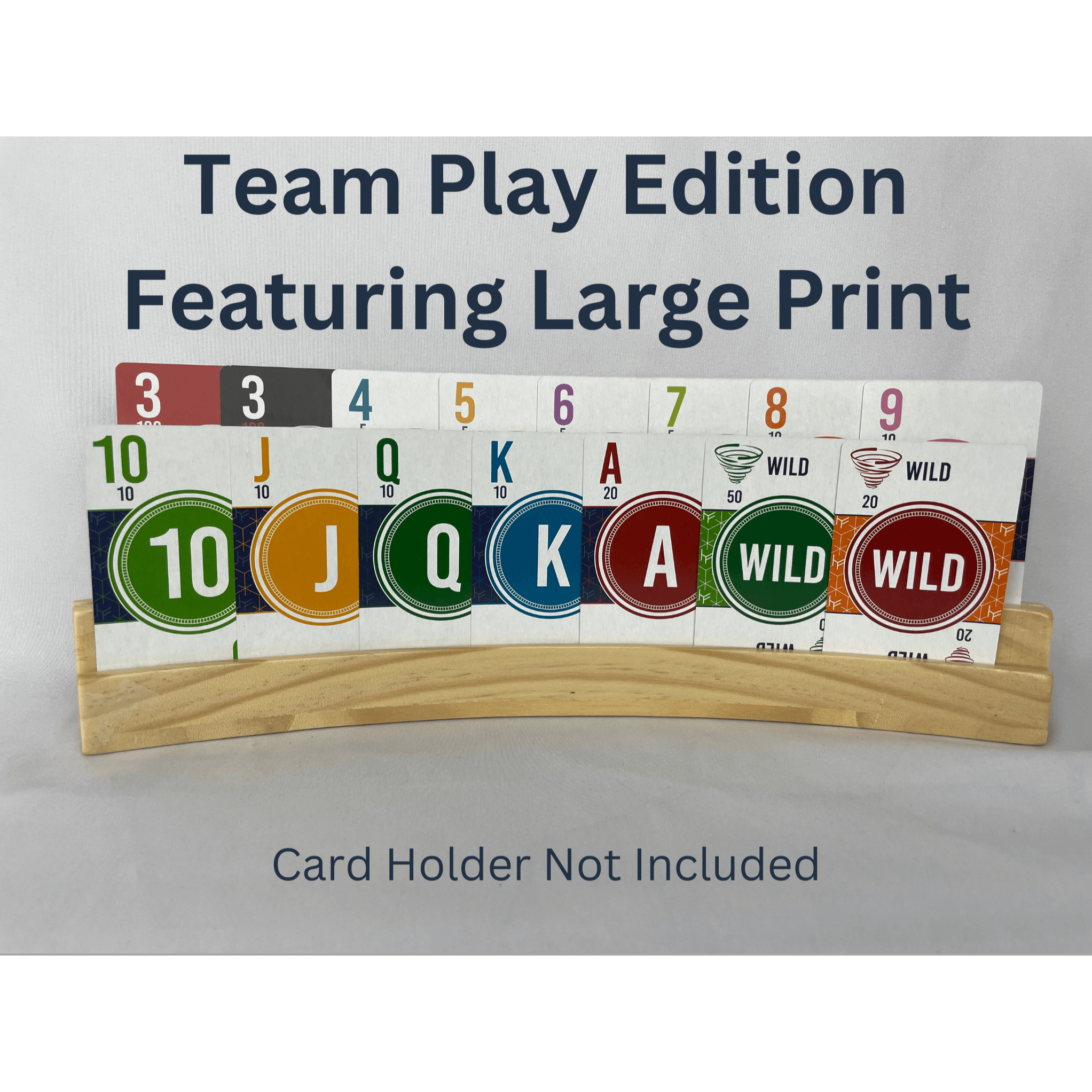 Team Play Edition of Hand & Foot game featuring large print cards, displayed in a curved card holder.