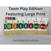 Team Play Edition of Hand & Foot game featuring large print cards, displayed in a curved card holder.