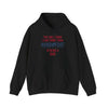 Black hooded sweatshirt with playful dad message and kangaroo pouch pocket for comfort and fun casual style.