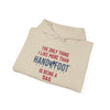 Beige hoodie with "The only thing I like more than hand and foot is being a dad" printed on it.