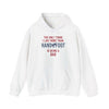 "Being a Dad" white hooded sweatshirt with playful message, features kangaroo pocket and adjustable drawstring hood, perfect for casual outings.