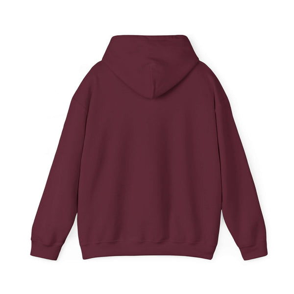 Back view of maroon "Being a Father" hooded sweatshirt with an adjustable drawstring, perfect for casual outings and cozy comfort.