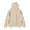 Back view of beige "Being a Father" hooded sweatshirt showcasing simplicity and comfort with adjustable hood and warm fabric.