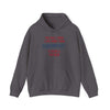 Gray hooded sweatshirt with playful 'Being a Father' message, featuring kangaroo pocket and adjustable drawstring for comfort and style.